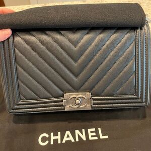 Chanel New Medium Chevron Boy Flap Caviar
